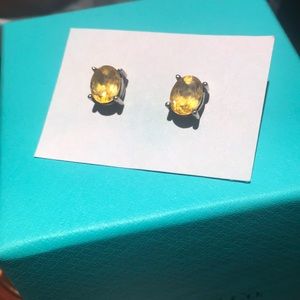 Hand made citrine studs in sterling silver setting